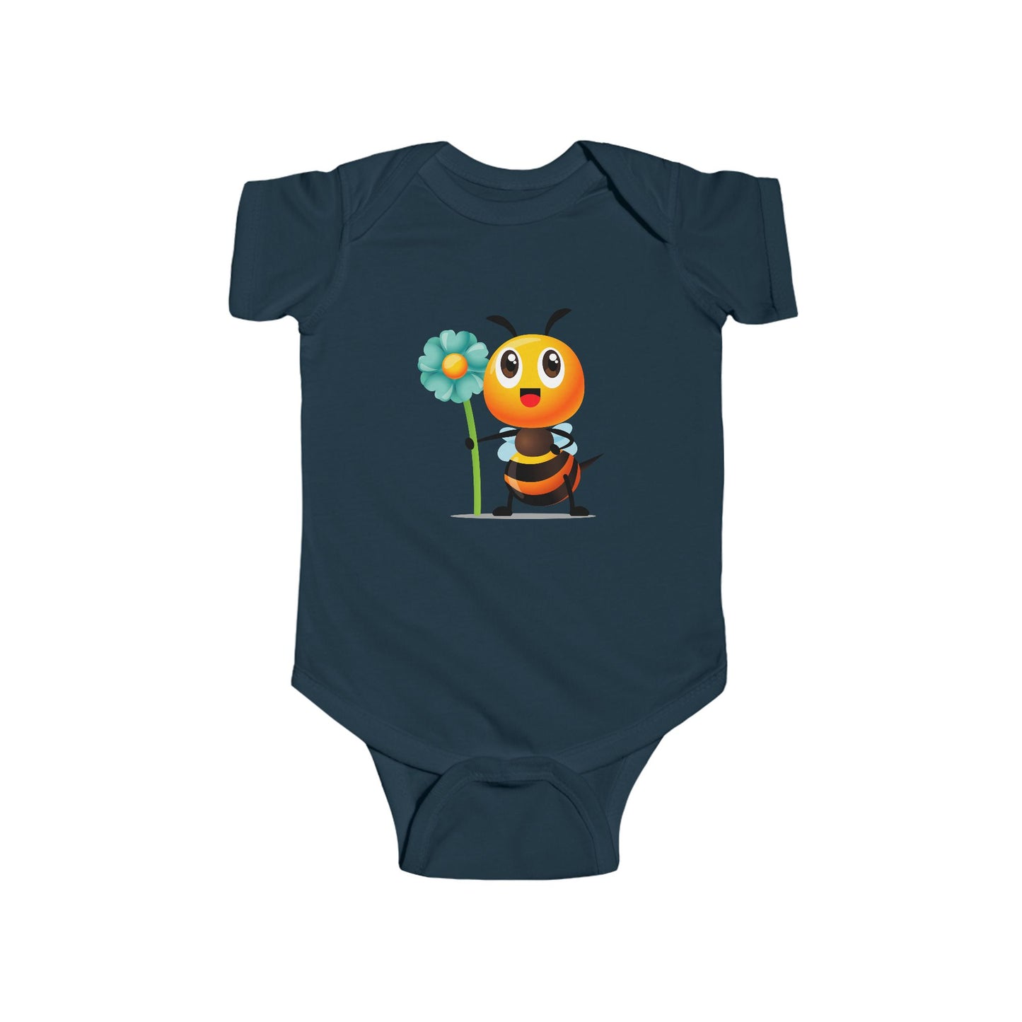Infant Fine Jersey Bodysuit - Bee holding mint green flower