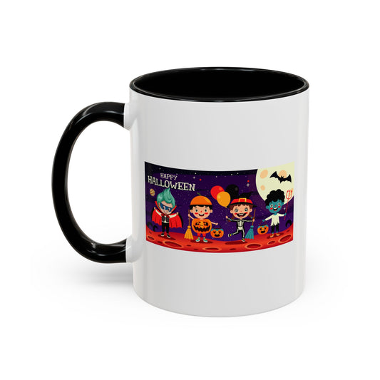 Accent Coffee Mug - Super kiddo with friends on holloween