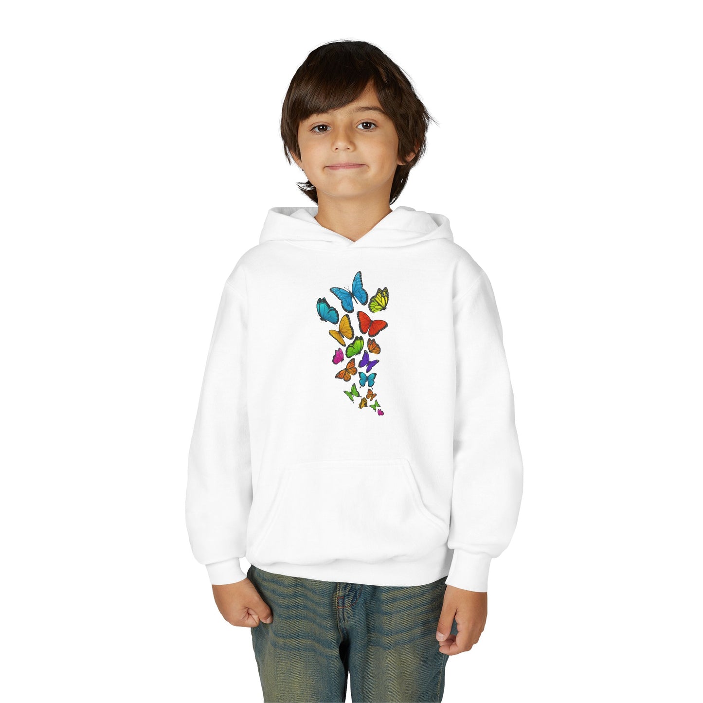 Youth Heavy Blend Hooded Sweatshirt - Group of colorful butterflies