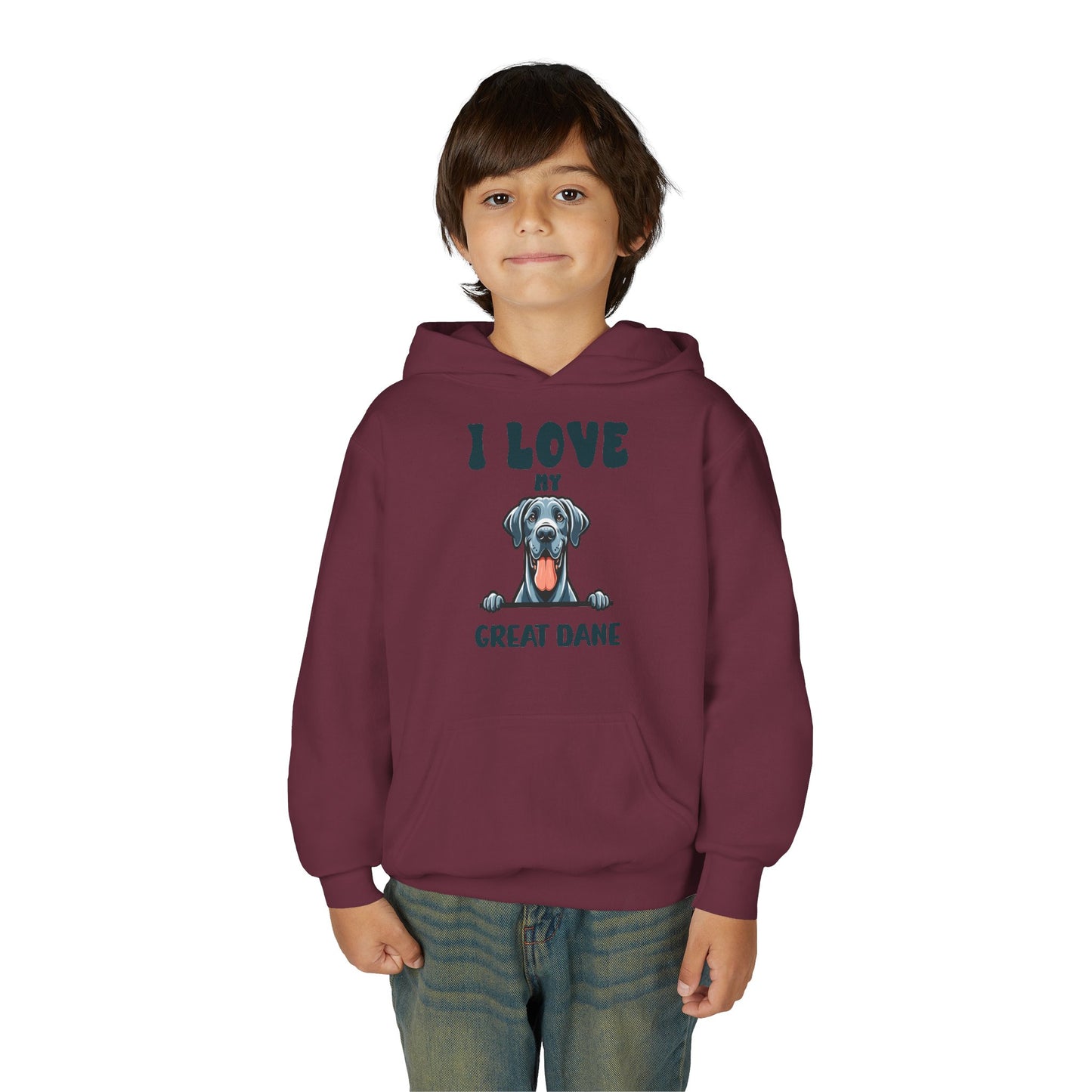 Youth Heavy Blend Hooded Sweatshirt - I love my Great Dane