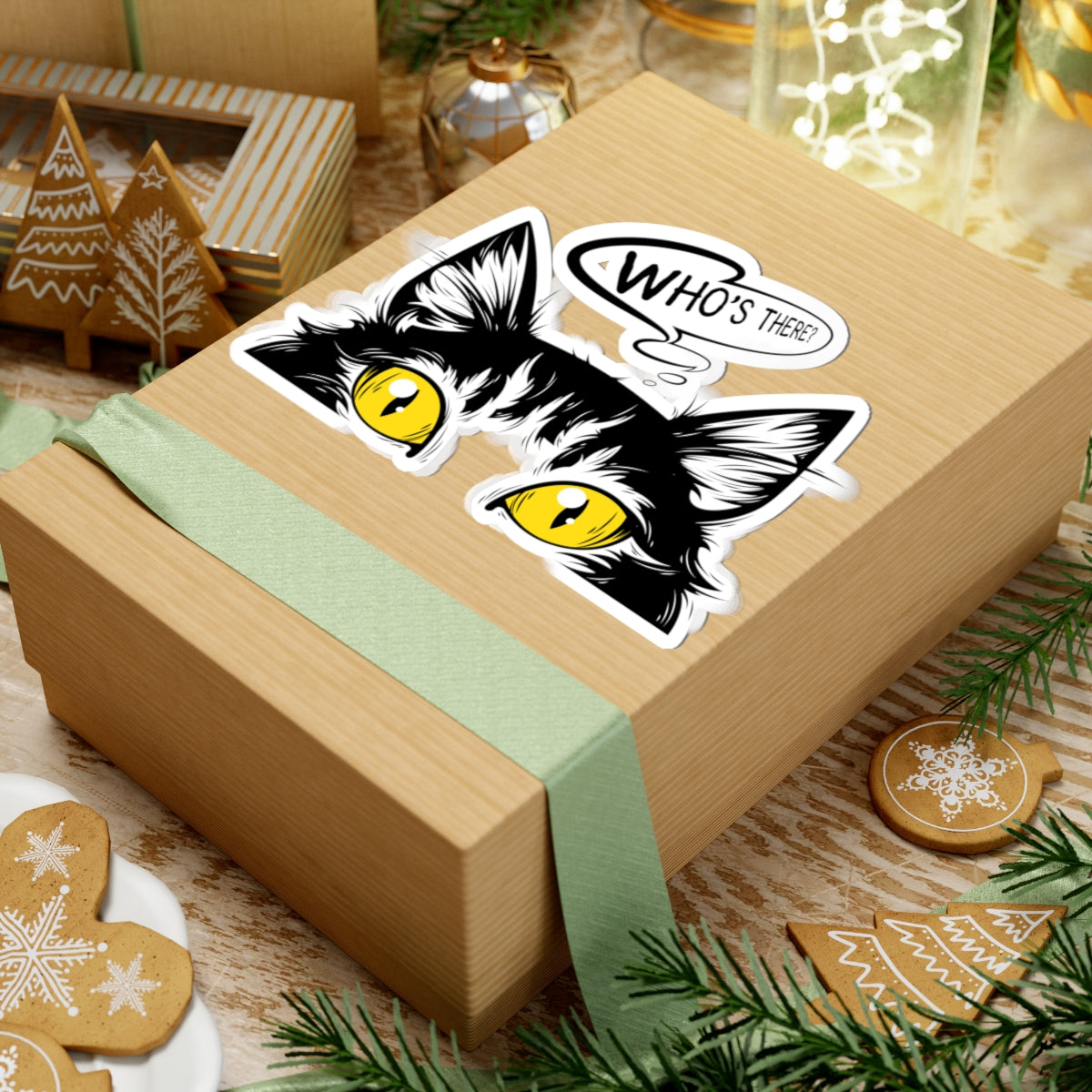 Kiss-Cut Vinyl Decals - Whos there cat