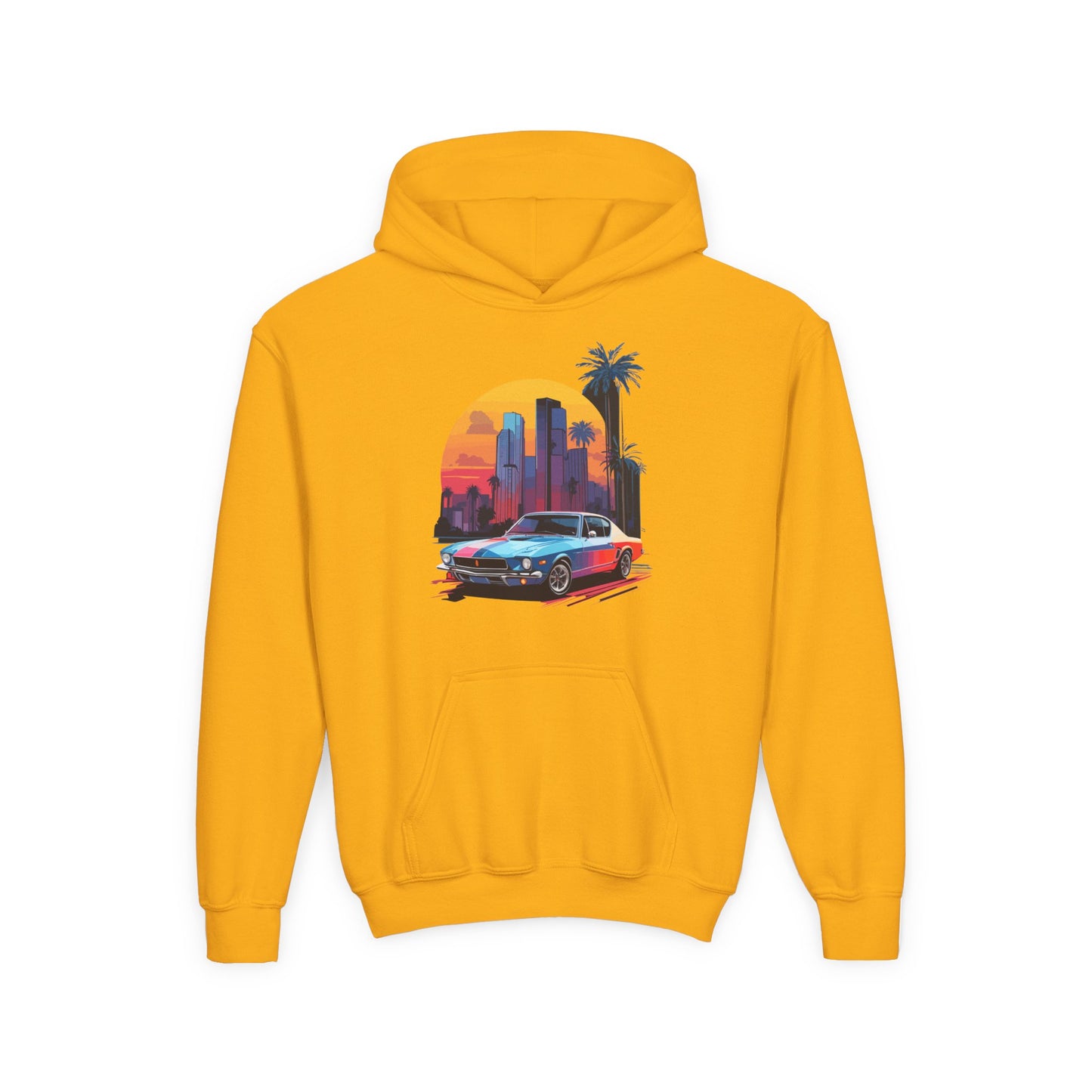 Youth Heavy Blend Hooded Sweatshirt - Vintage Car Sunset