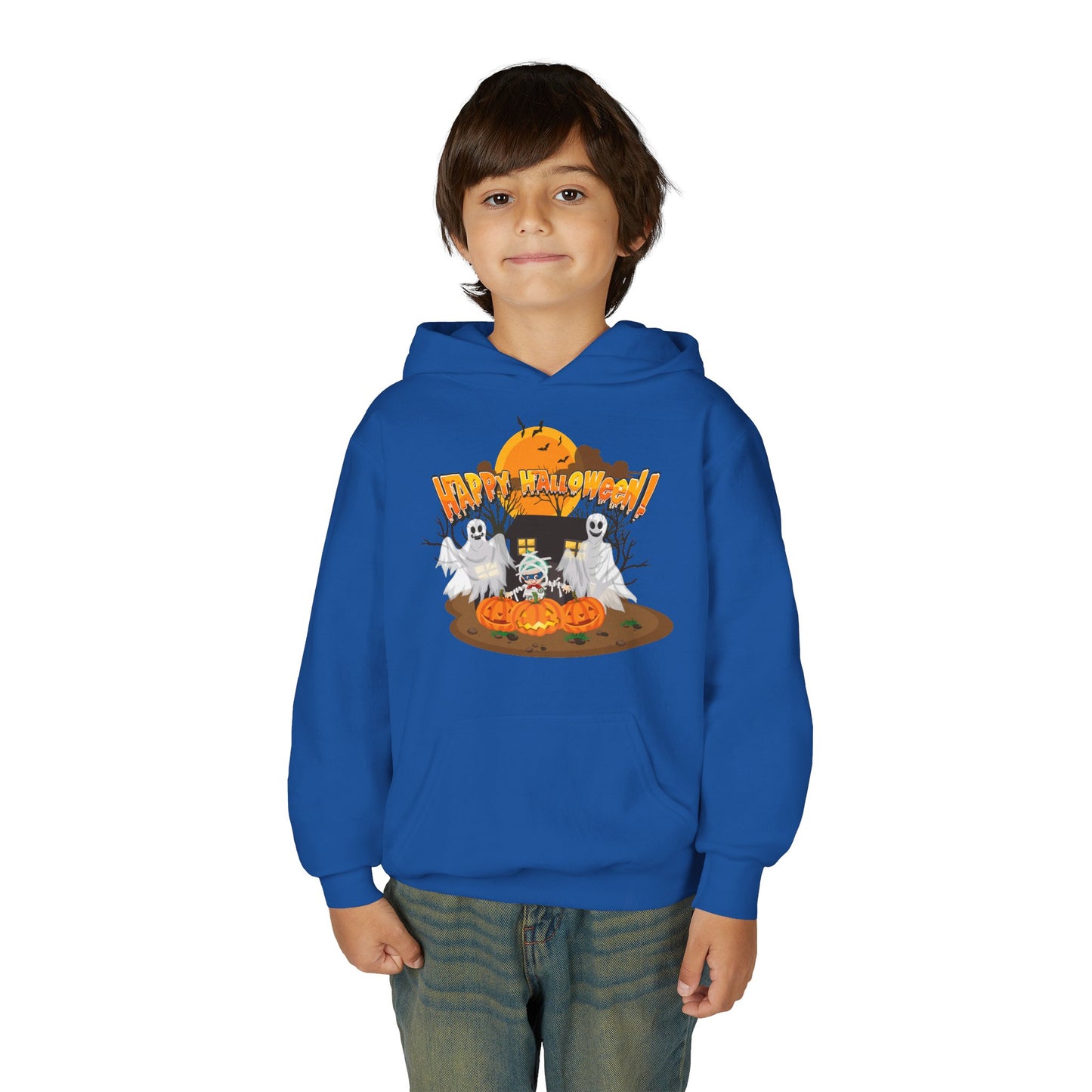 Youth Heavy Blend Hooded Sweatshirt - Super kiddo with ghost