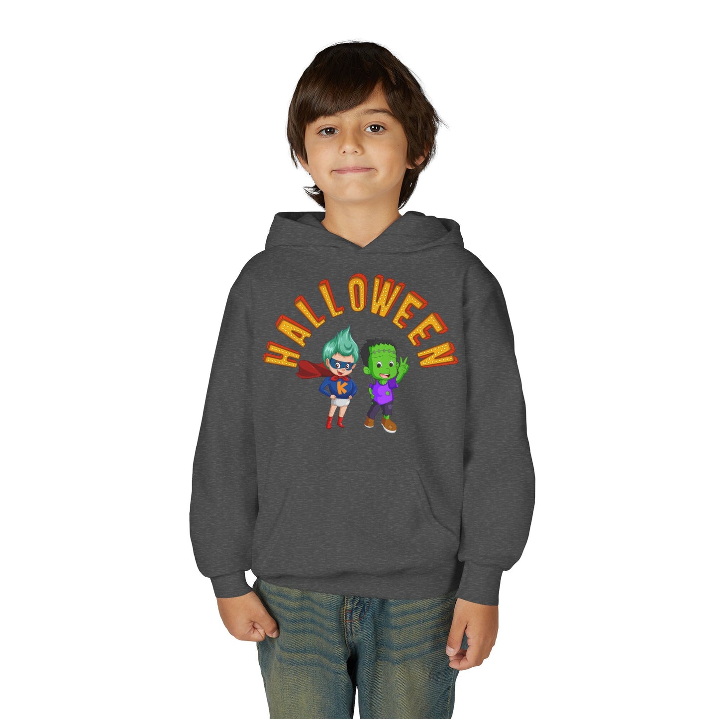 Youth Heavy Blend Hooded Sweatshirt - Holloween with super kiddo