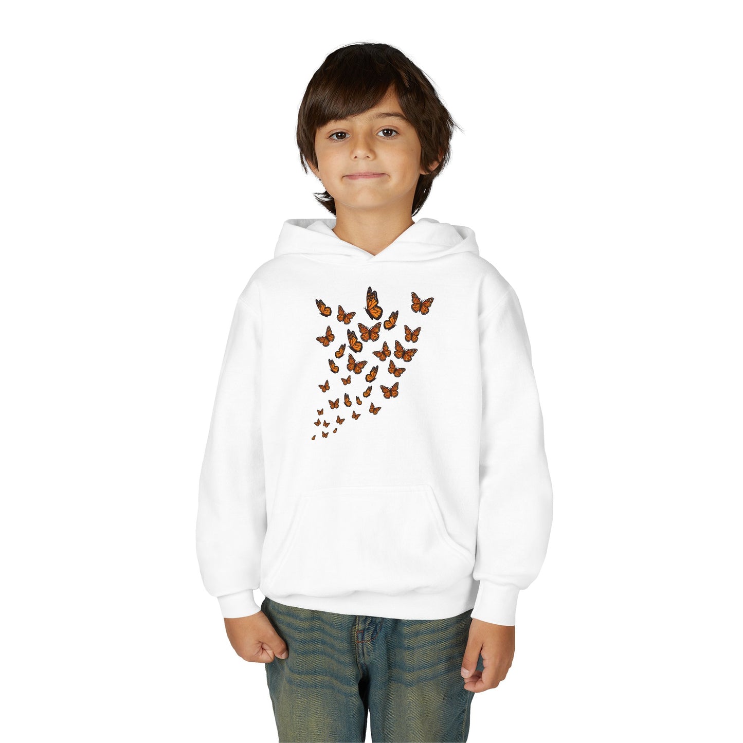 Youth Heavy Blend Hooded Sweatshirt - Group of monarch butterfly