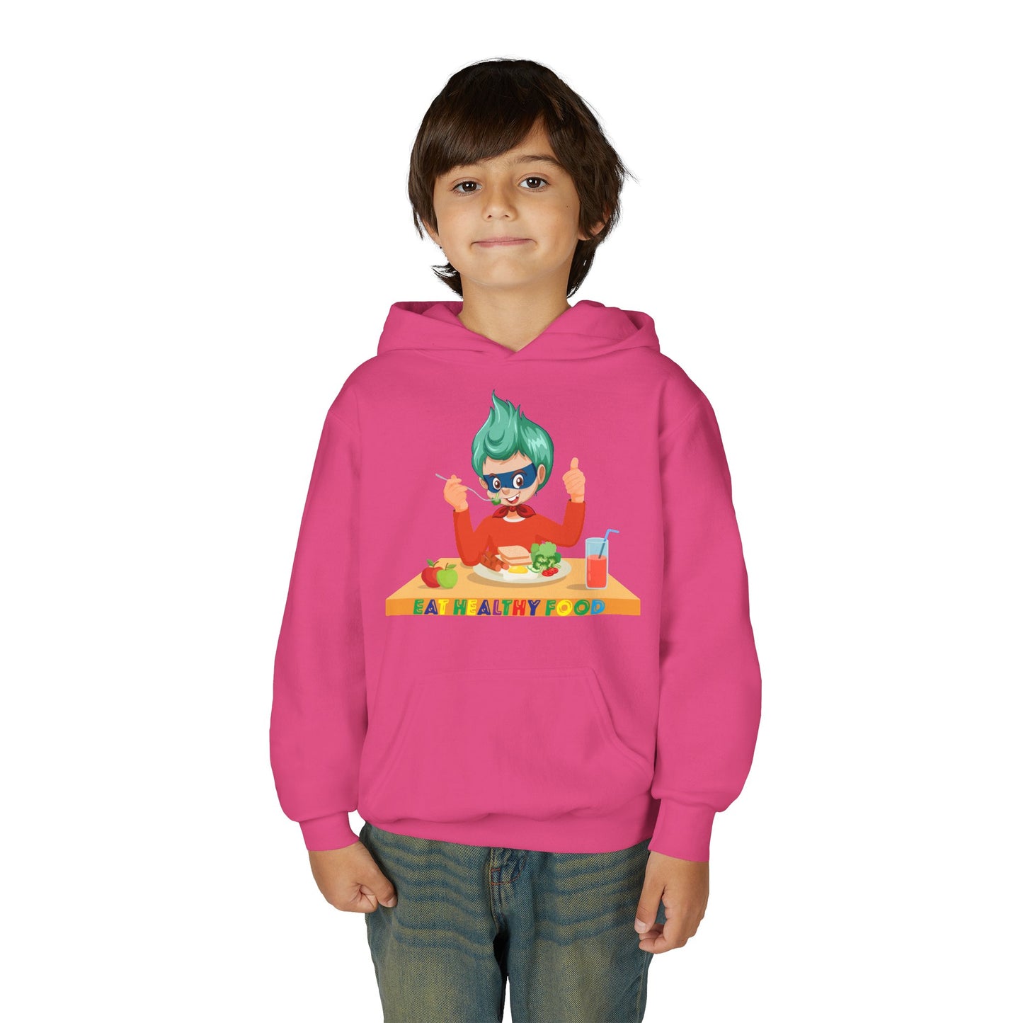 Youth Heavy Blend Hooded Sweatshirt - Super kiddo eating healthy breafast