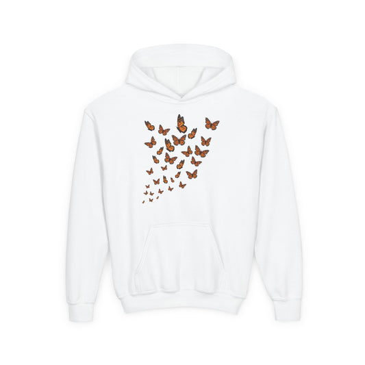 Youth Heavy Blend Hooded Sweatshirt - Group of monarch butterfly