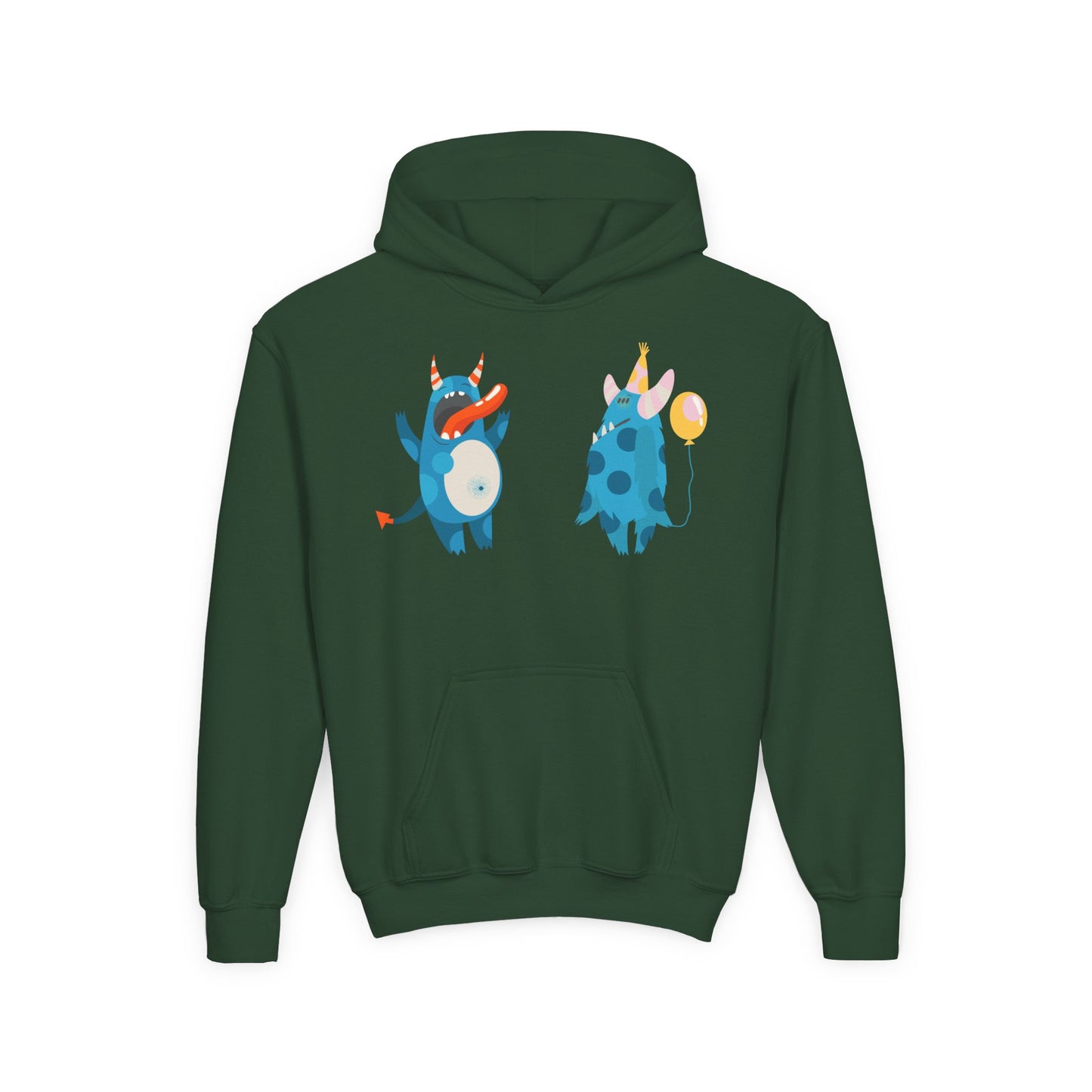 Youth Heavy Blend Hooded Sweatshirt - Blue monsters in action