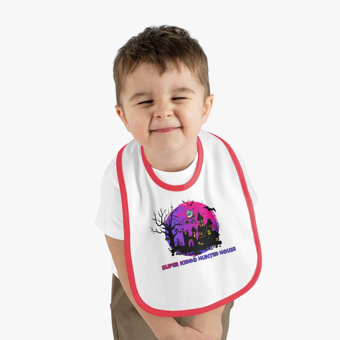 Baby Bib - Super kiddo flying on hunted house