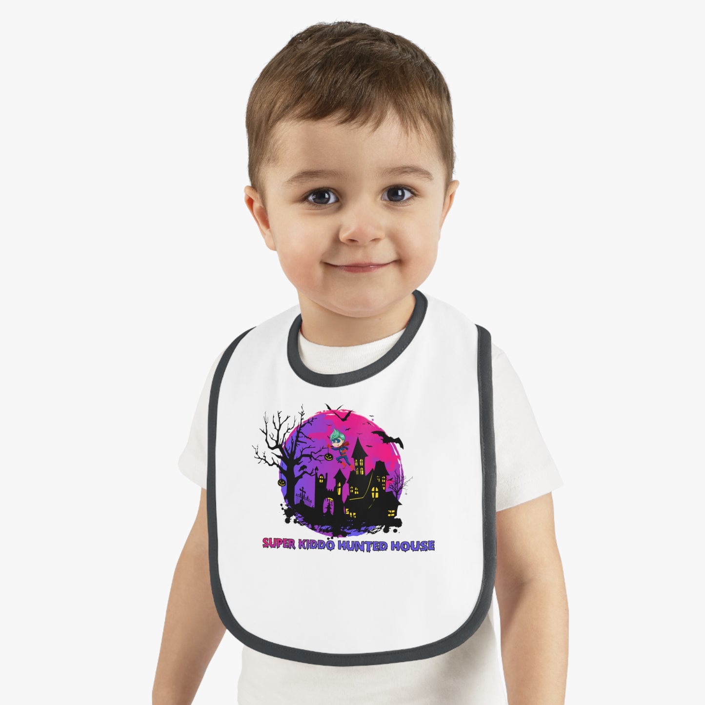 Baby Bib - Super kiddo flying on hunted house