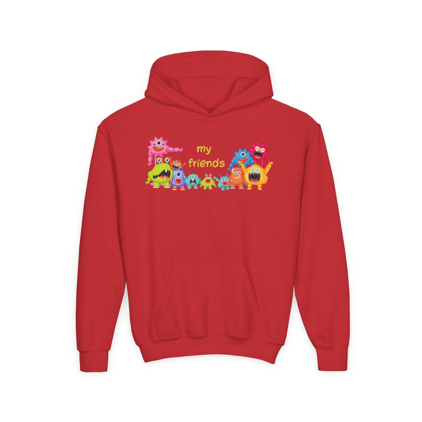 Youth Heavy Blend Hooded Sweatshirt - Colorful Monster Friends