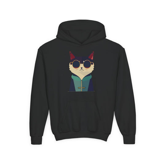 Kids Cool Cat Sunglasses Hoodie Printify