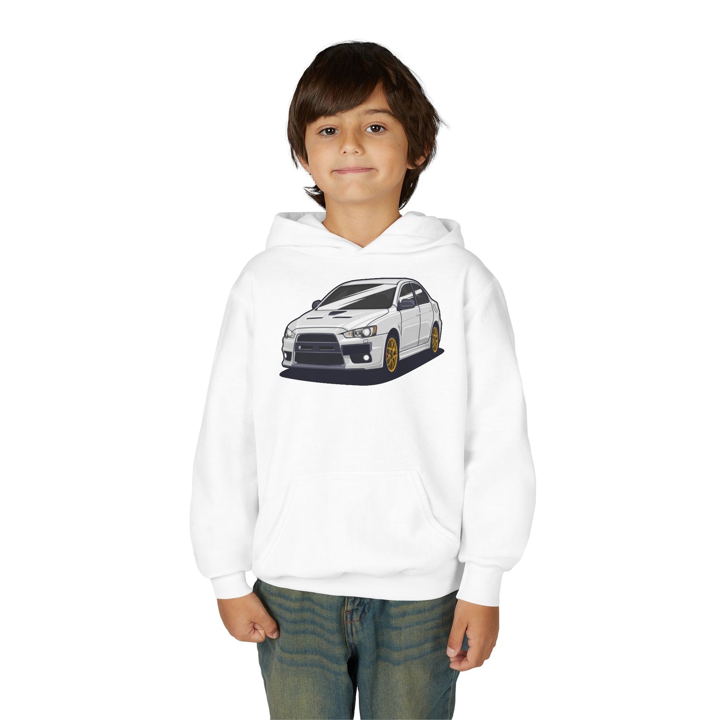 Youth Heavy Blend Hooded Sweatshirt - White car