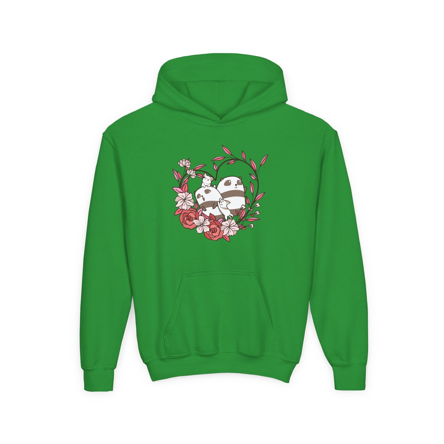 Youth Heavy Blend Hooded Sweatshirt - Panda and cat love