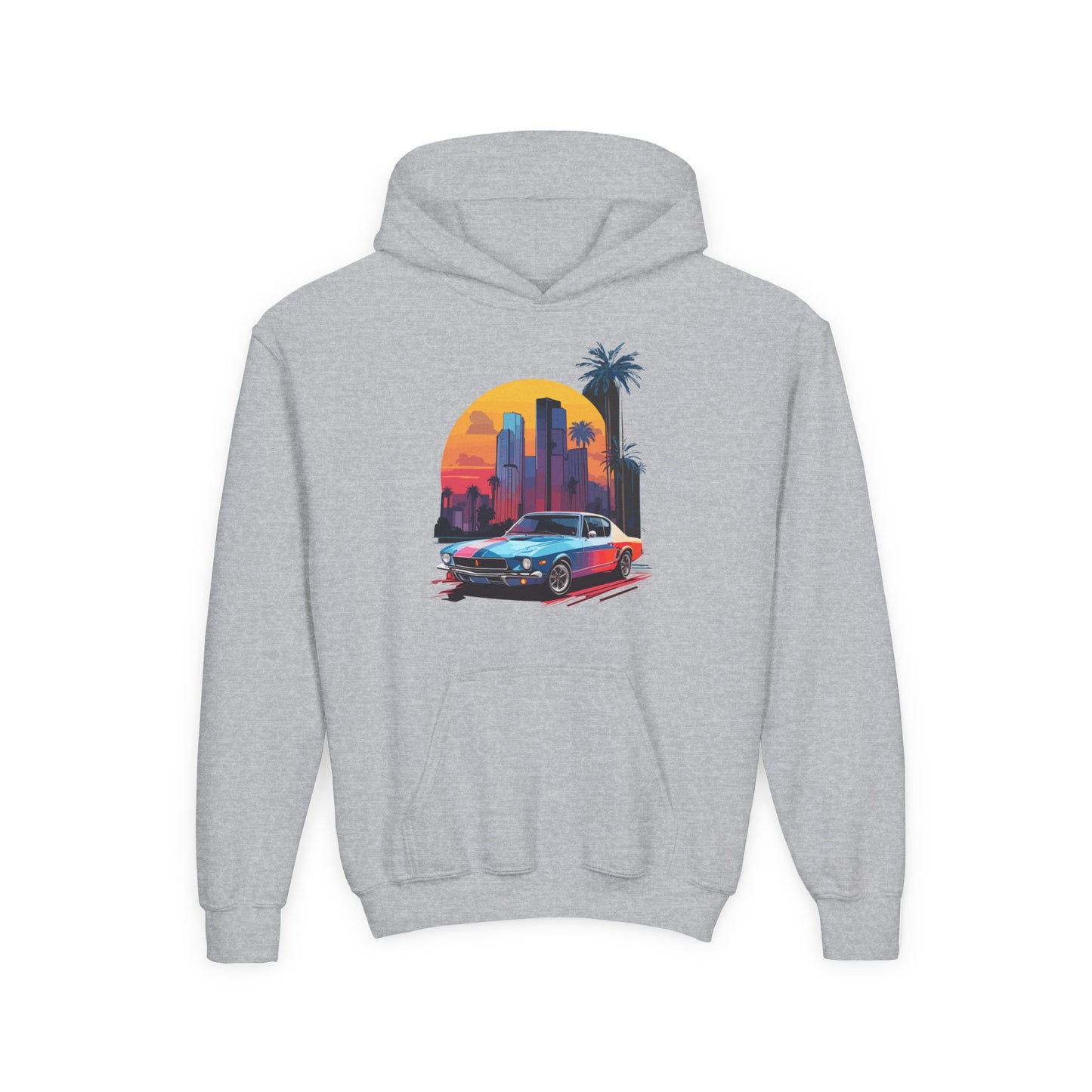 Youth Heavy Blend Hooded Sweatshirt - Vintage Car Sunset