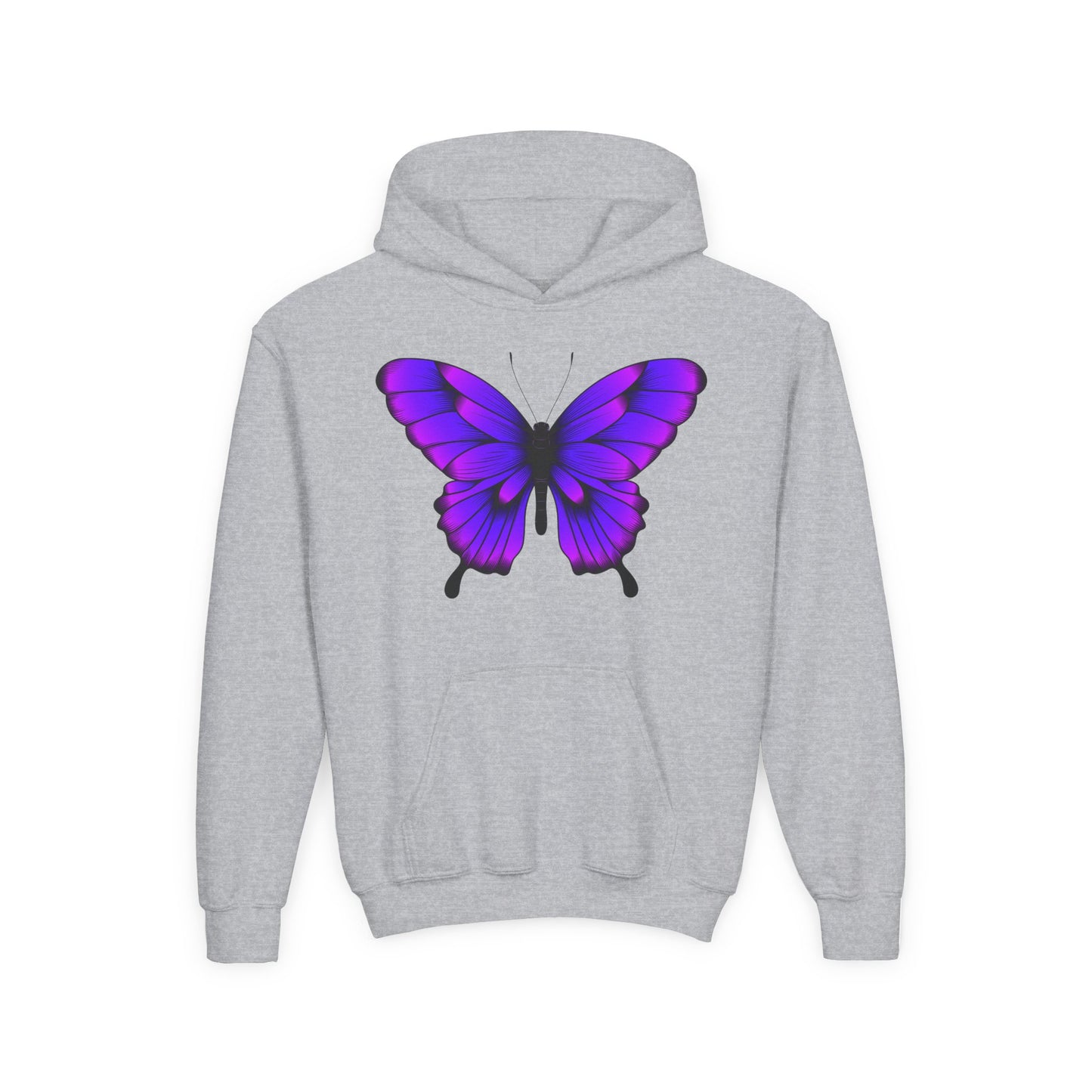 Youth Heavy Blend Hooded Sweatshirt - Tropical purple butterfly