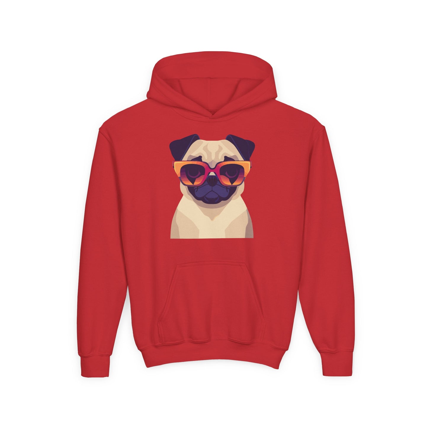 Youth Heavy Blend Hooded Sweatshirt - Cool Pug with Sunglasses