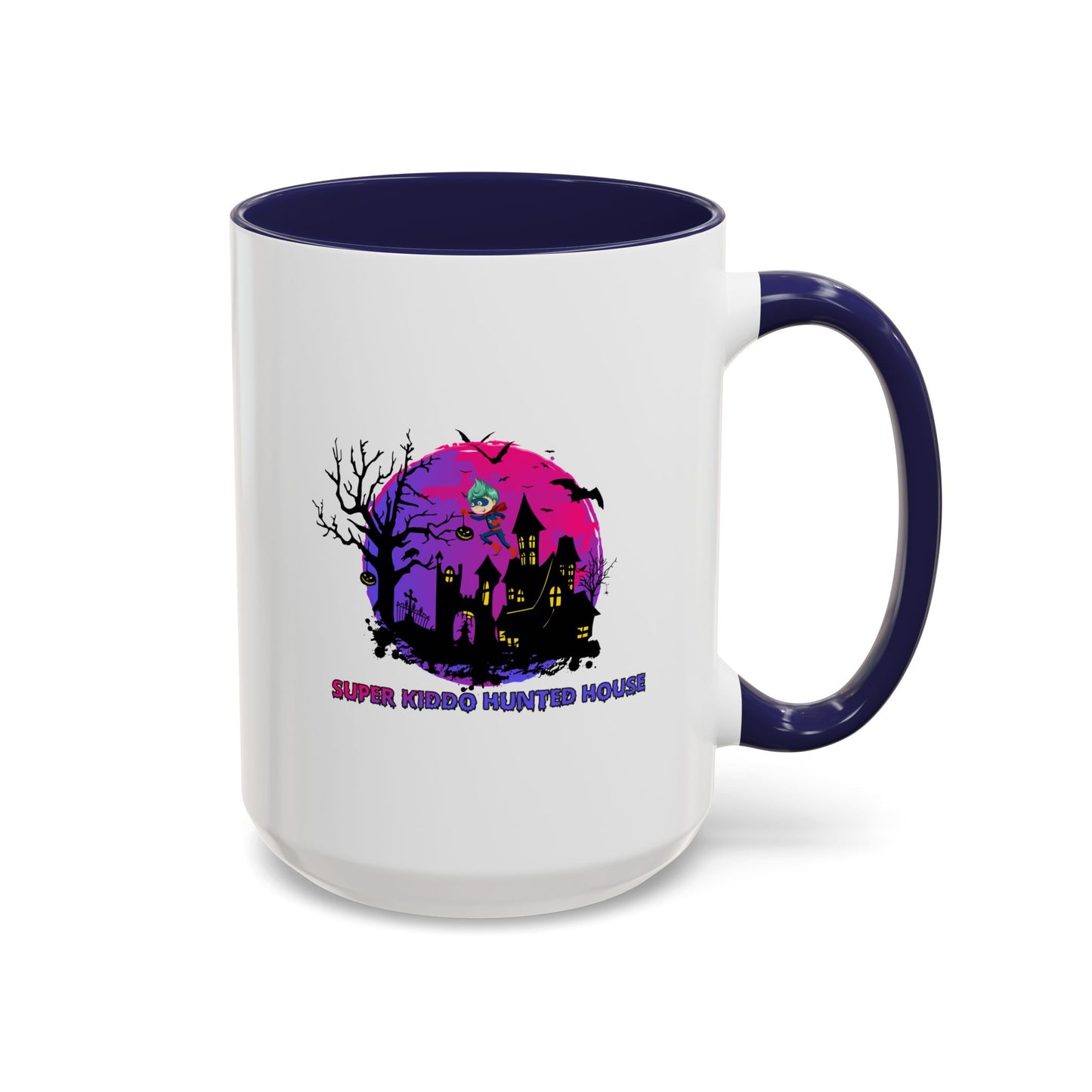 Accent Coffee Mug - Super kiddo flying on hunted house