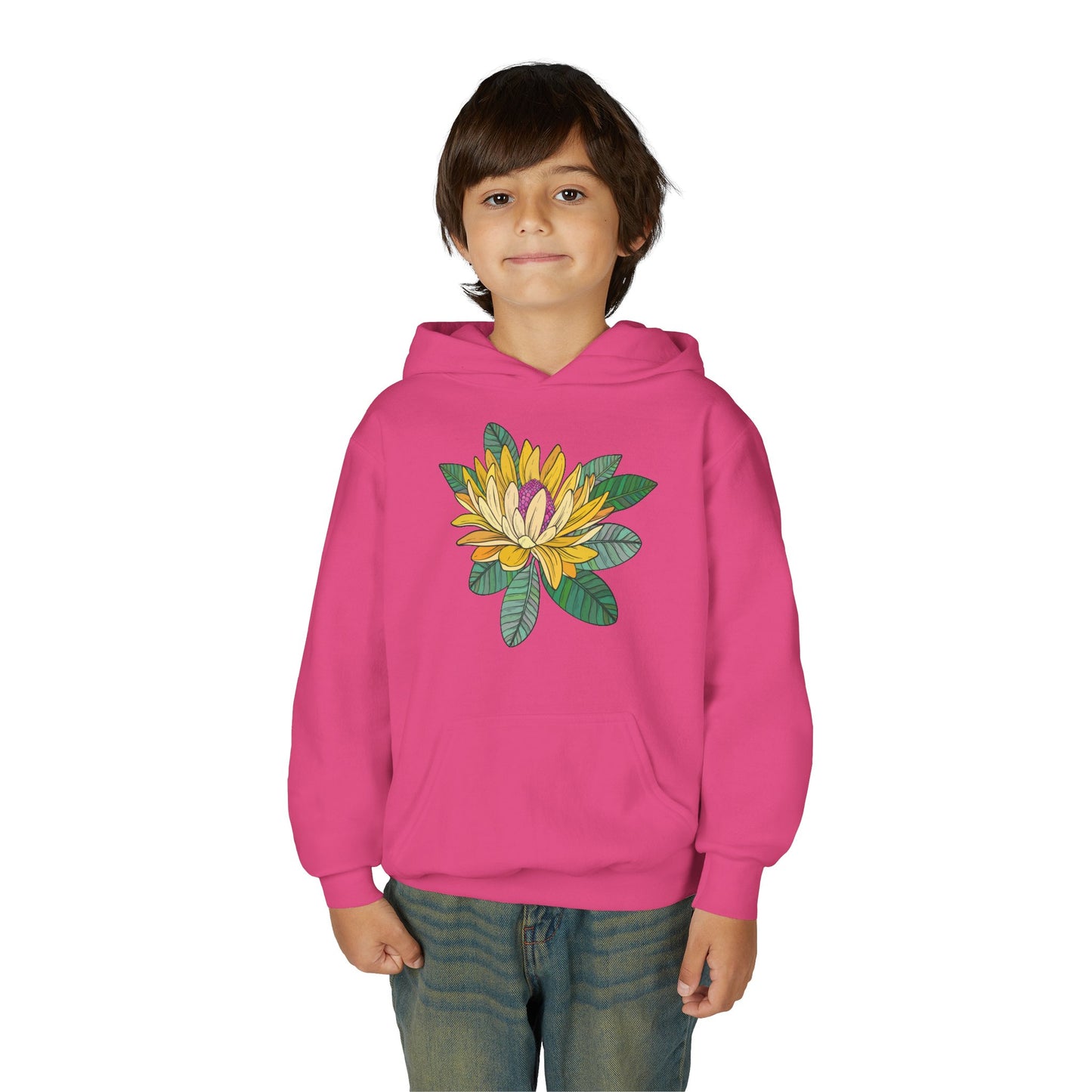 Youth Heavy Blend Hooded Sweatshirt -  Yellow flower