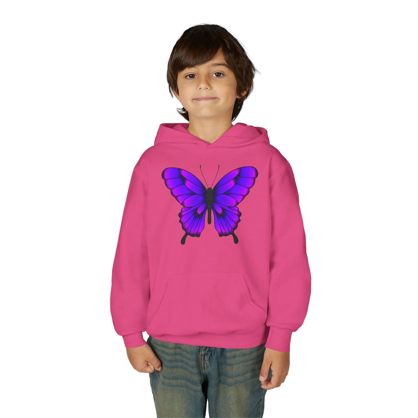 Youth Heavy Blend Hooded Sweatshirt - Tropical purple butterfly