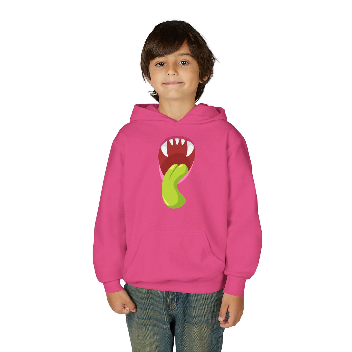 Youth Heavy Blend Hooded Sweatshirt - Monster showing tongue