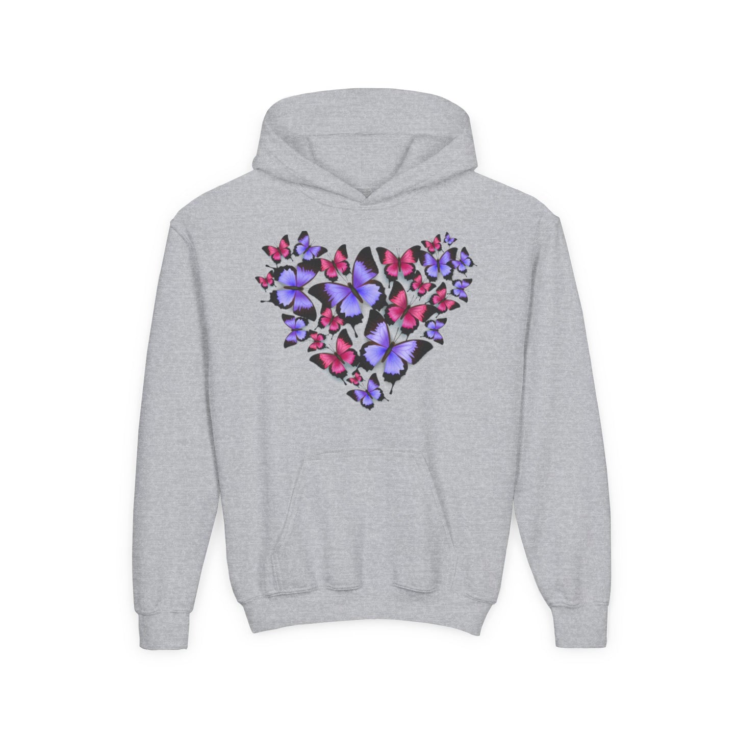 Youth Heavy Blend Hooded Sweatshirt -  Heart shape monarch butterfly