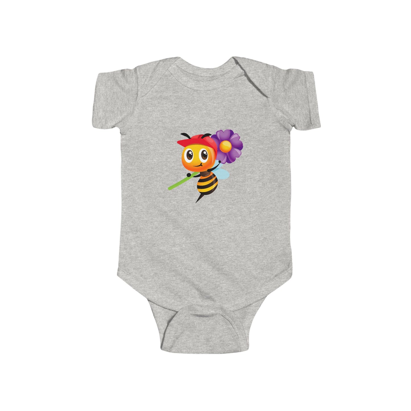 Infant Fine Jersey Bodysuit - Bee holding purple flower