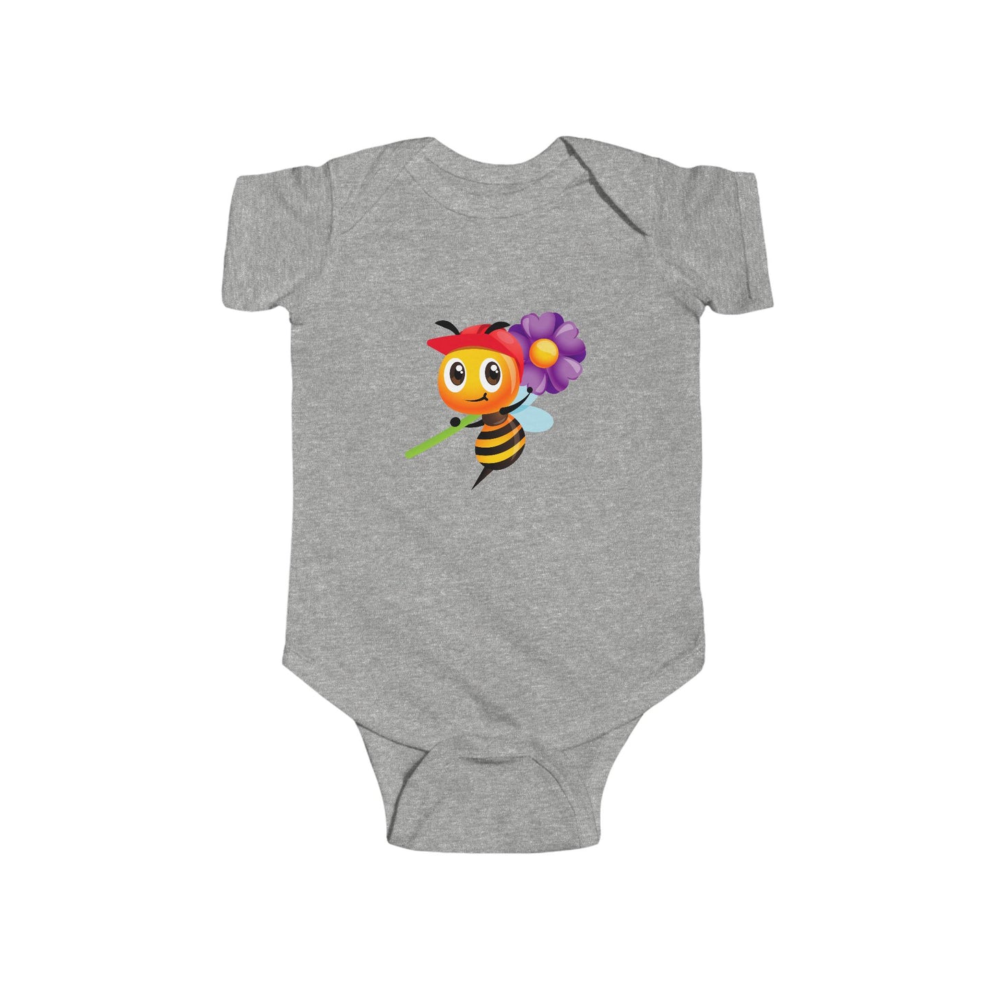 Infant Fine Jersey Bodysuit - Bee holding purple flower