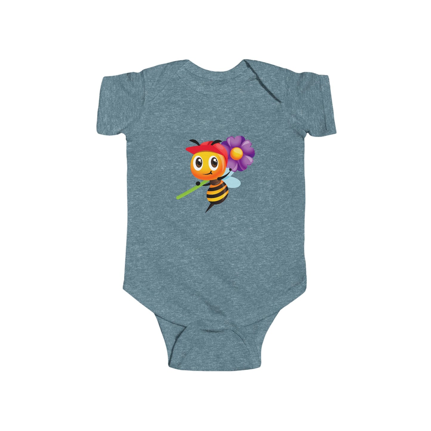 Infant Fine Jersey Bodysuit - Bee holding purple flower
