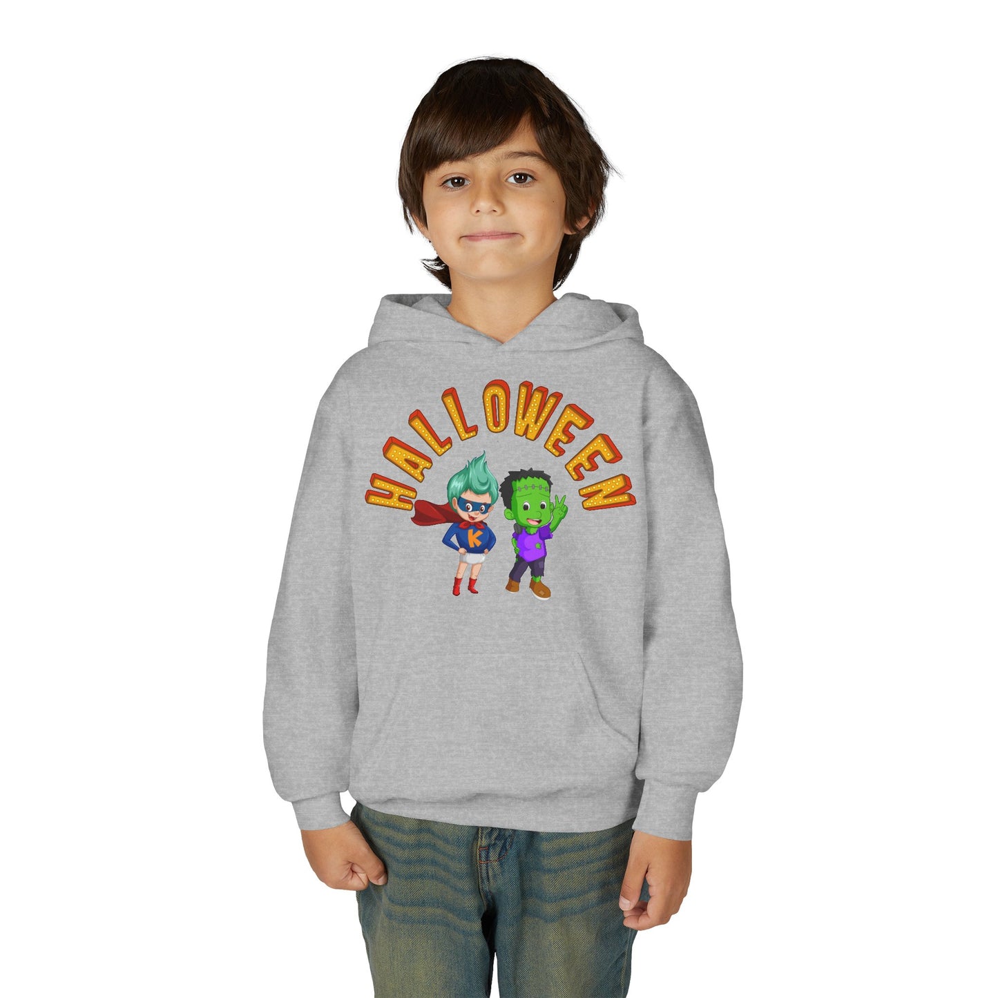 Youth Heavy Blend Hooded Sweatshirt - Holloween with super kiddo
