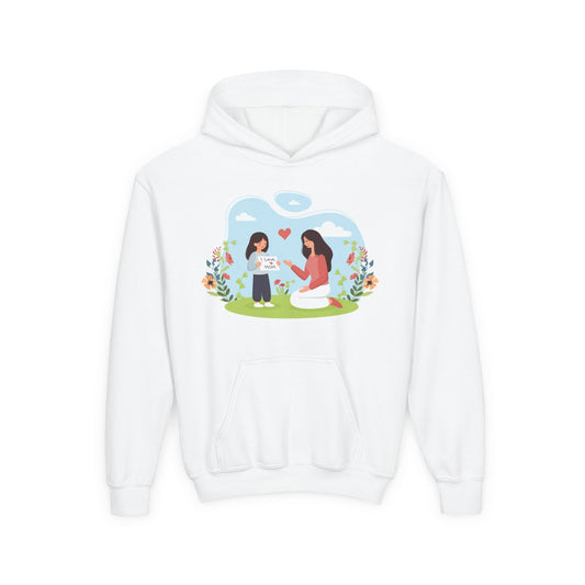 Youth Heavy Blend Hooded Sweatshirt -  Mother and daughter love