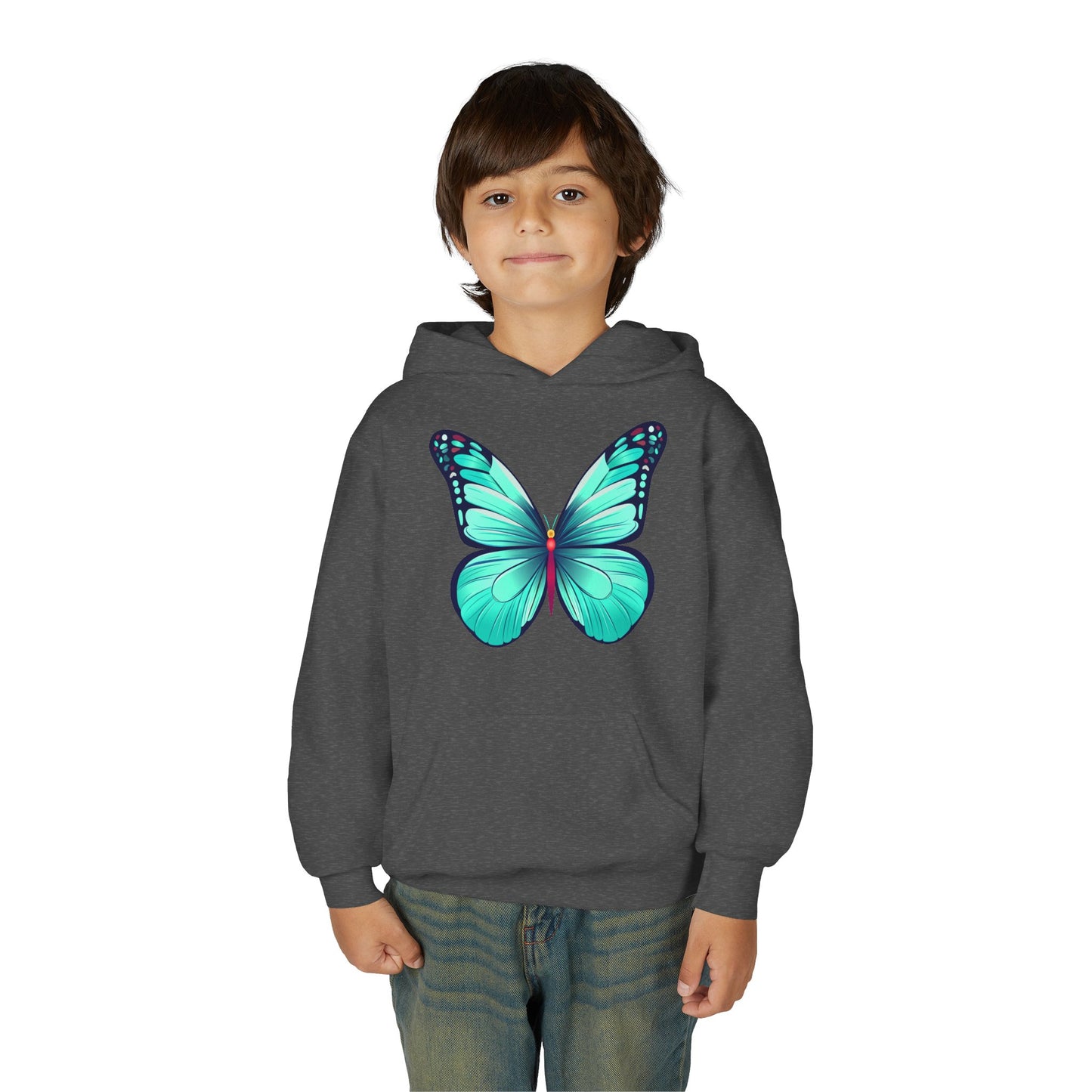 Youth Heavy Blend Hooded Sweatshirt - Butterfly - blue