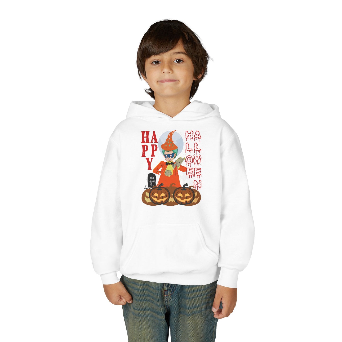 Youth Heavy Blend Hooded Sweatshirt - Holloween design by super kiddo