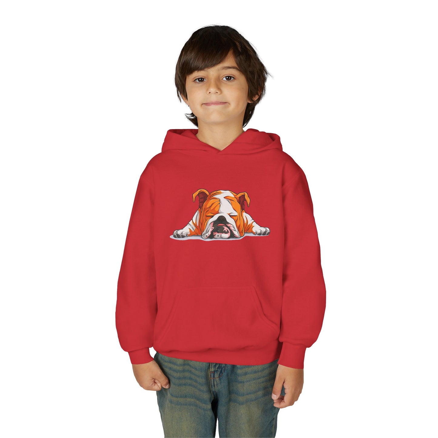 Youth Heavy Blend Hooded Sweatshirt -  Sleeping english bulldog