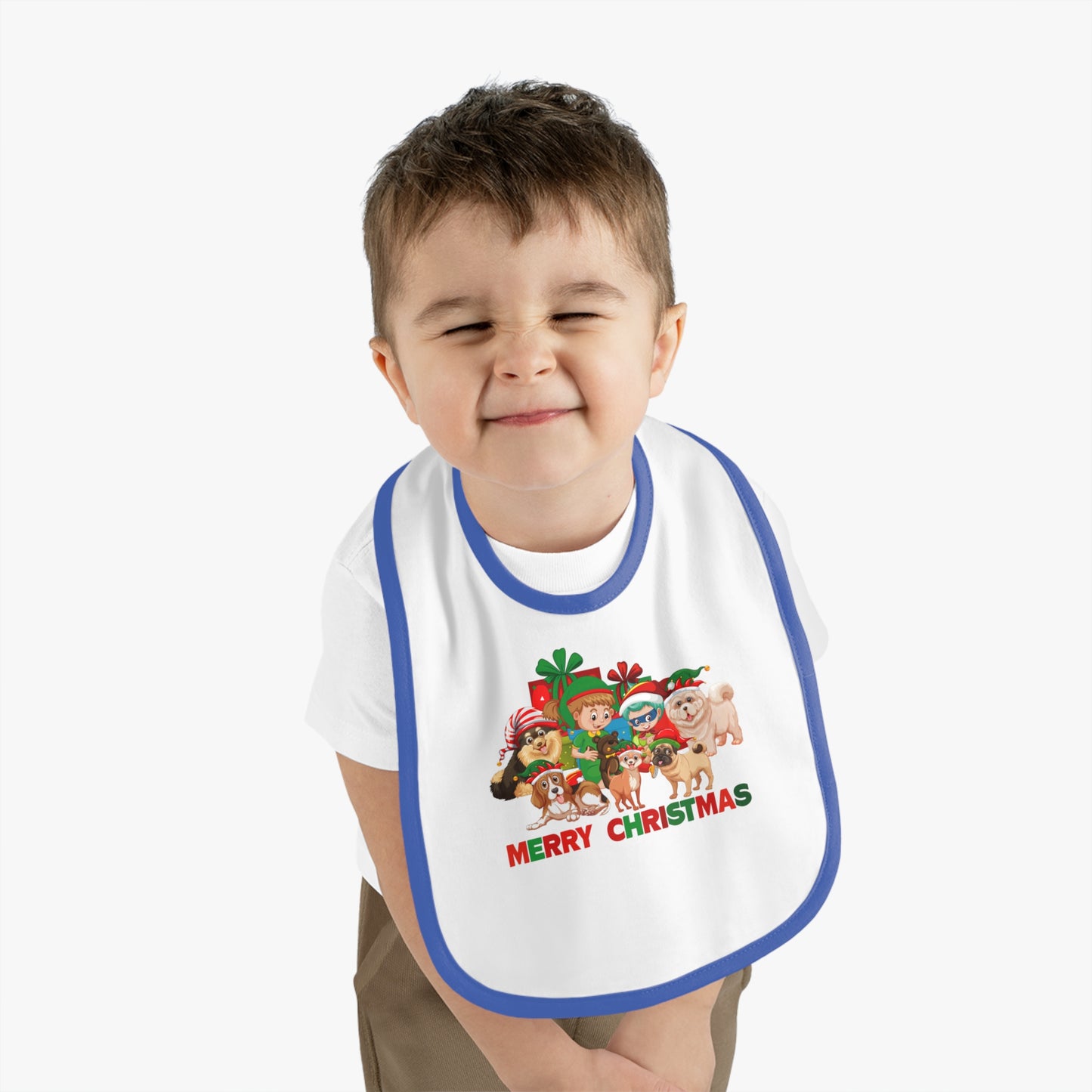 Baby Bib - Christmas with super kiddo pet friends with text