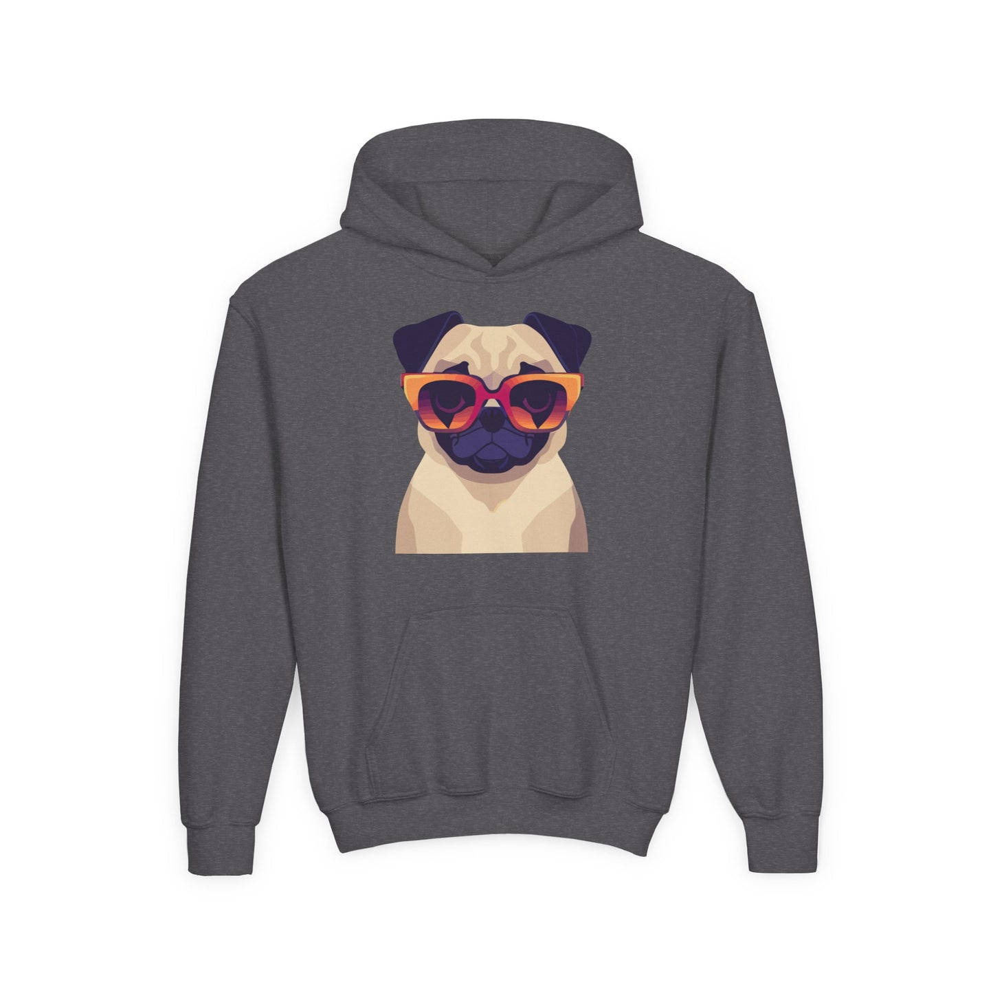 Youth Heavy Blend Hooded Sweatshirt - Cool Pug with Sunglasses