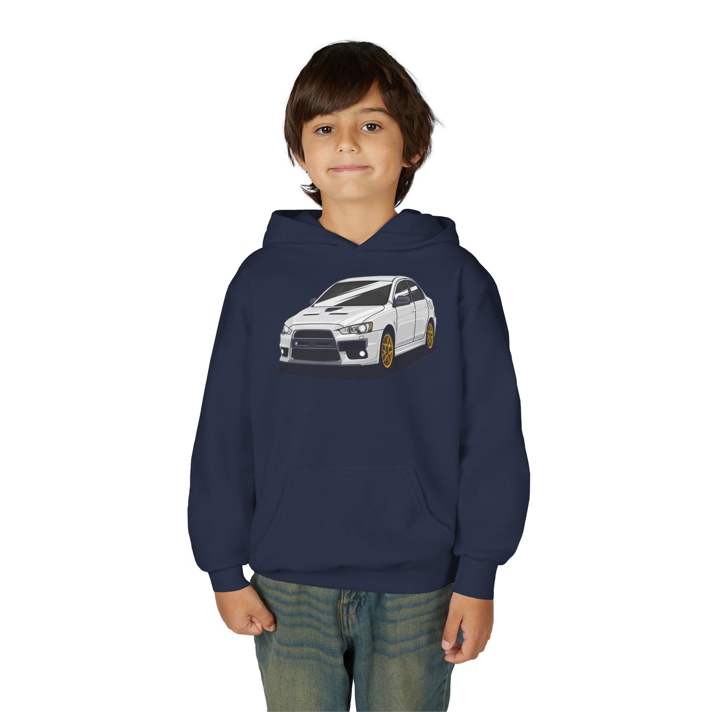 Youth Heavy Blend Hooded Sweatshirt - White car