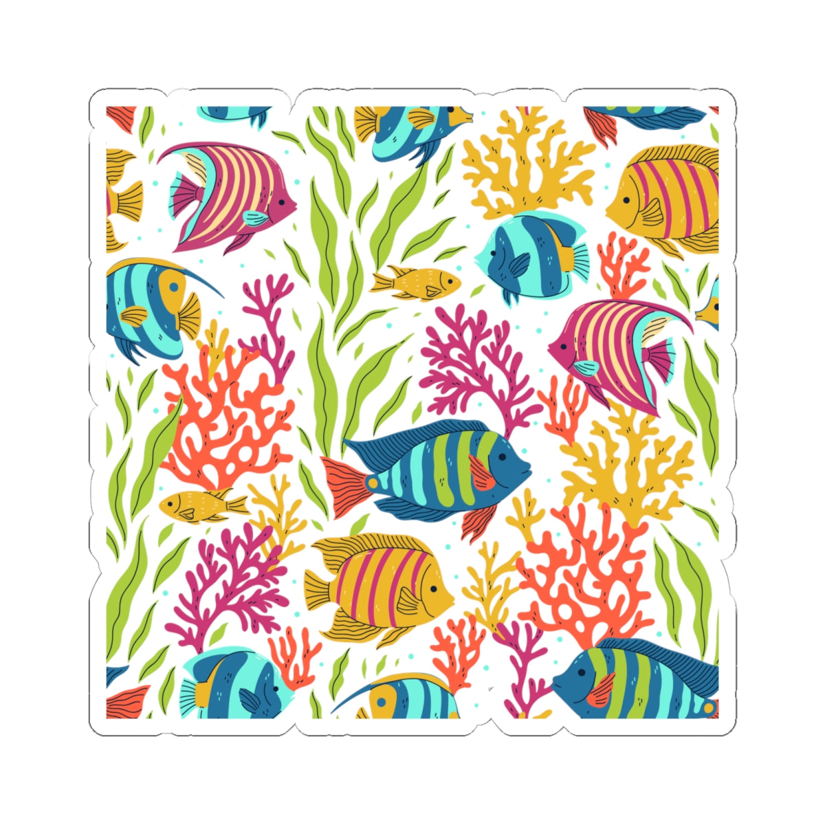 Kiss-Cut Vinyl Decals - Colorful tropical corals and fishes