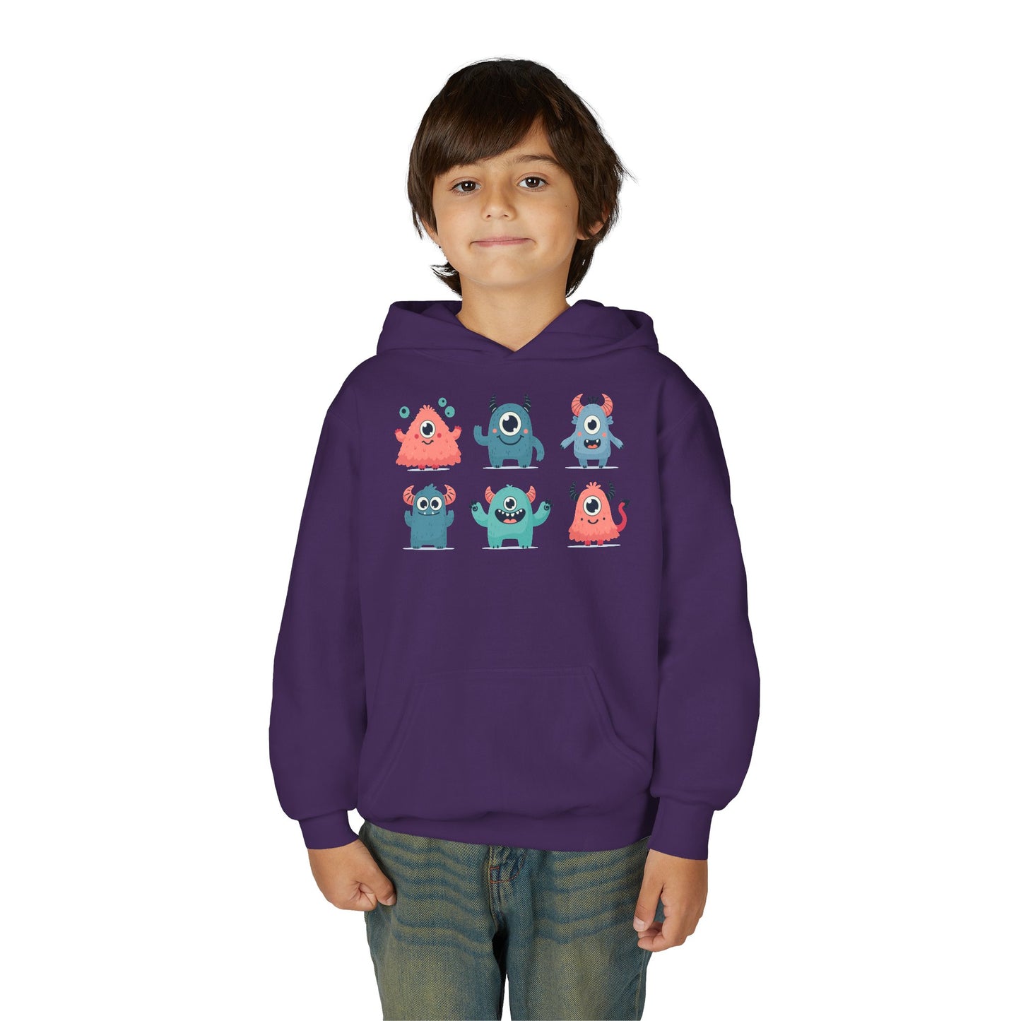 Youth Heavy Blend Hooded Sweatshirt -  Group of cute little monsters