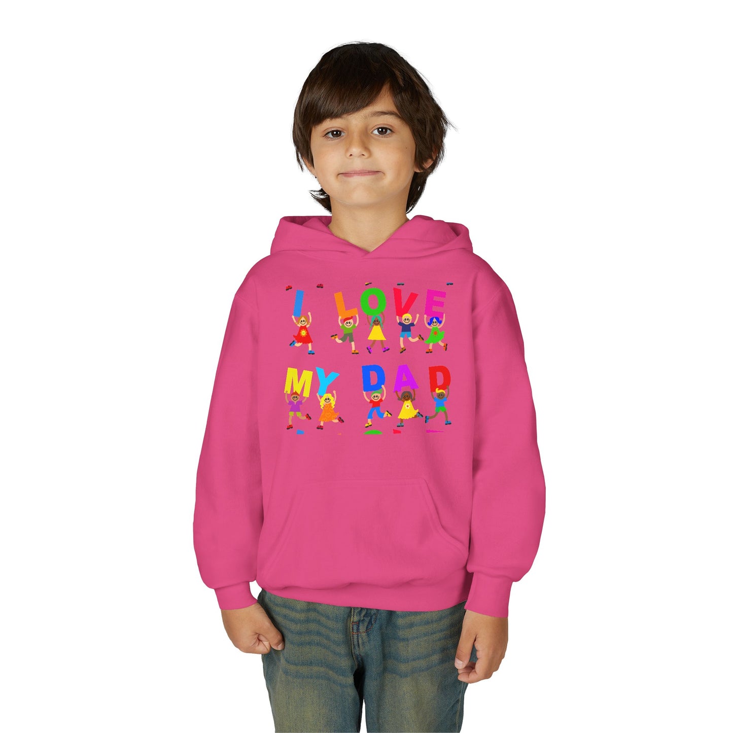 Youth Heavy Blend Hooded Sweatshirt - Kids showing i love my Dad