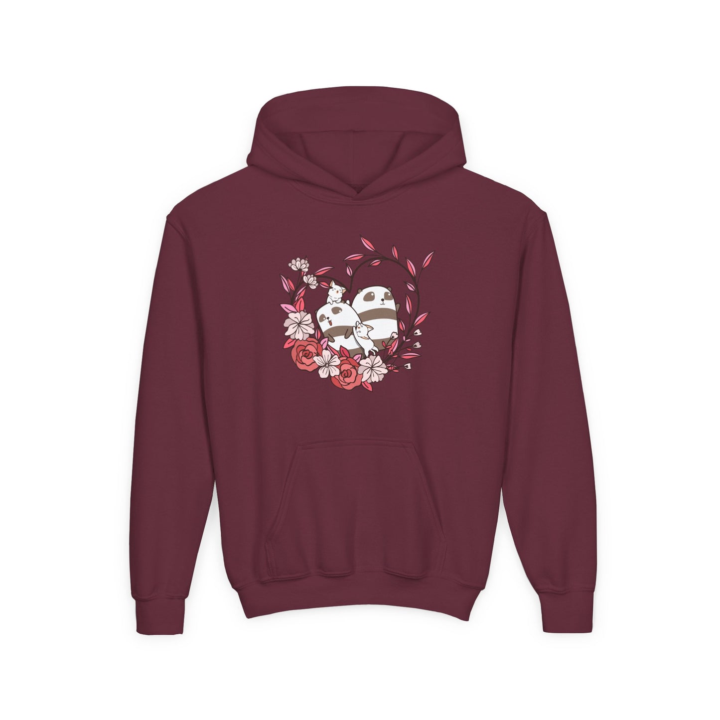 Youth Heavy Blend Hooded Sweatshirt - Panda and cat love