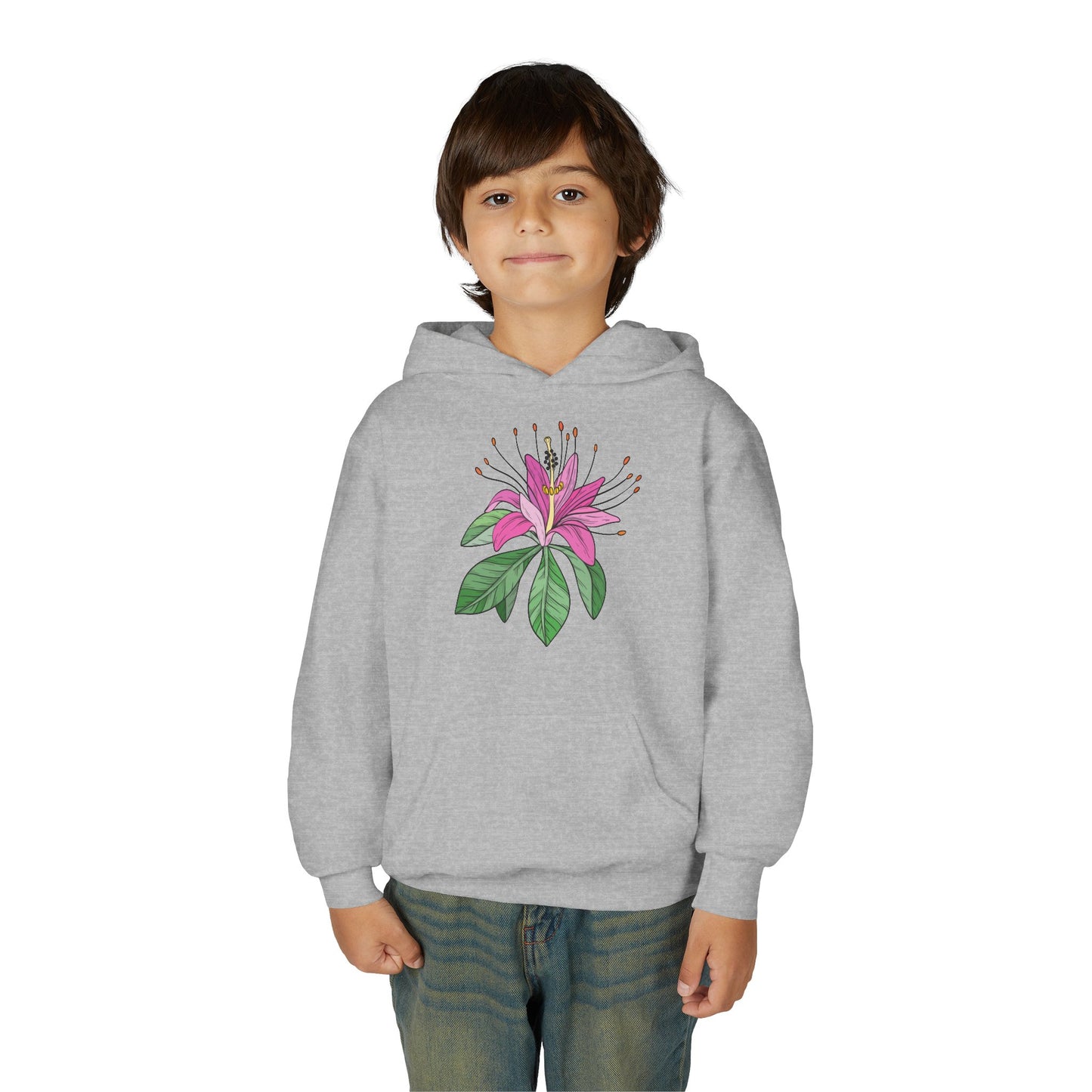 Youth Heavy Blend Hooded Sweatshirt - Purple flower