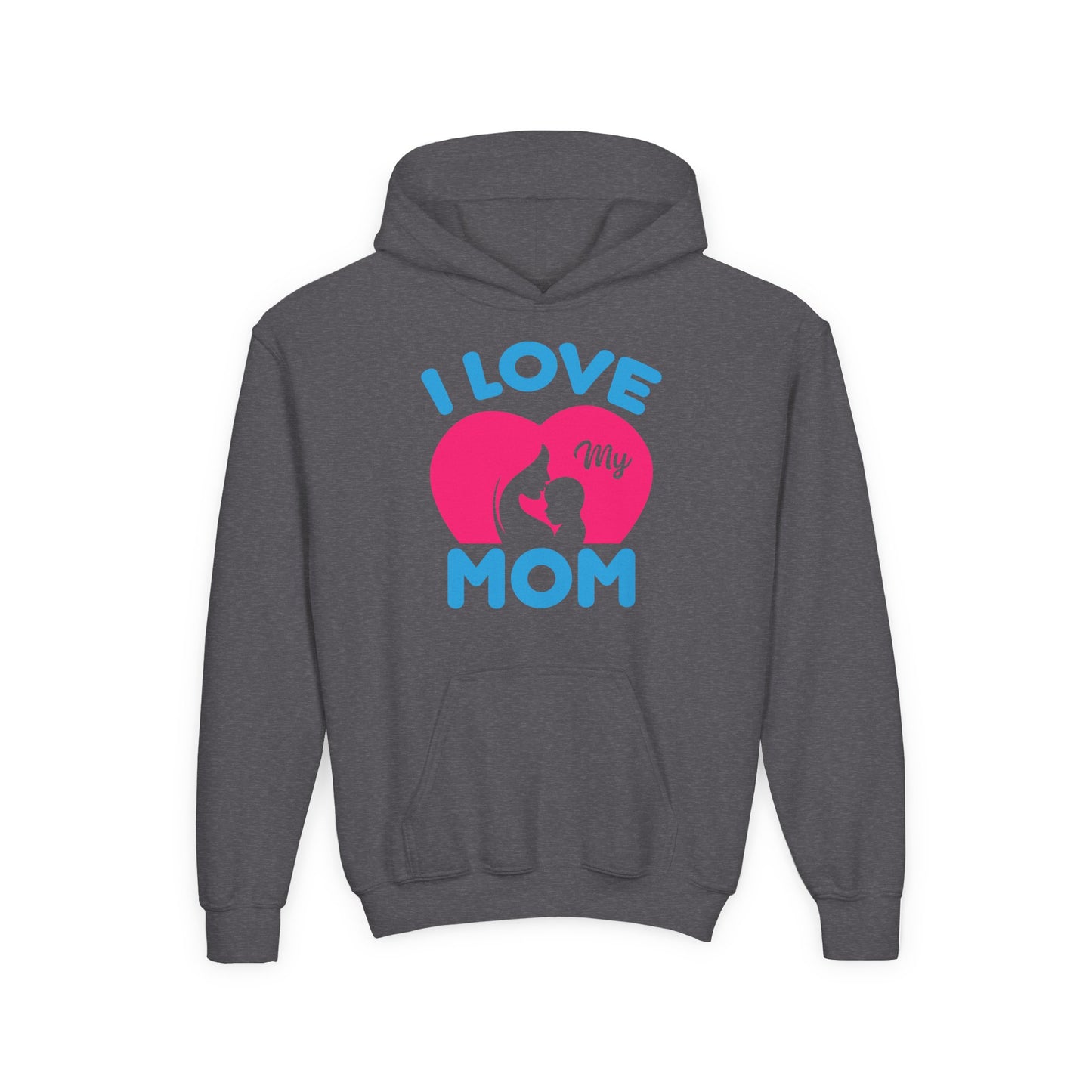 Youth Heavy Blend Hooded Sweatshirt -  i love my mom logo