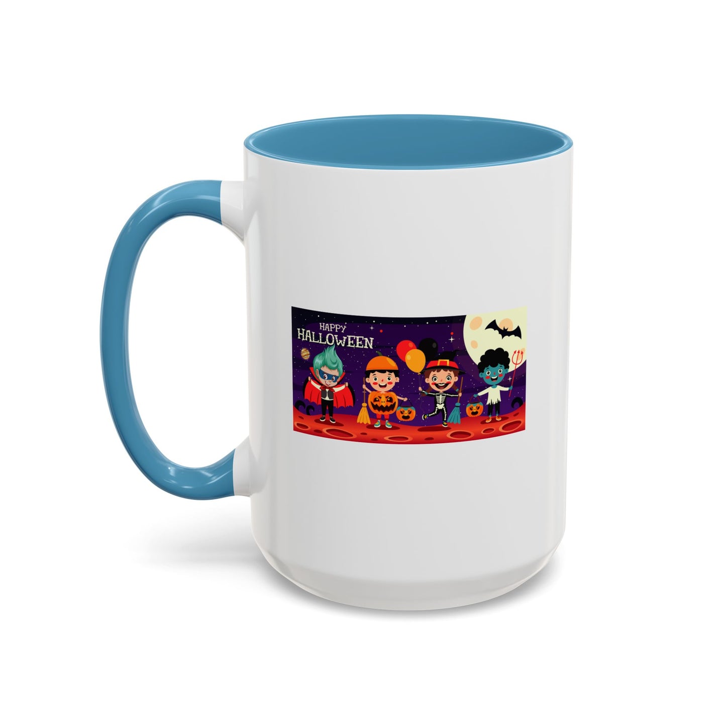 Accent Coffee Mug - Super kiddo with friends on holloween
