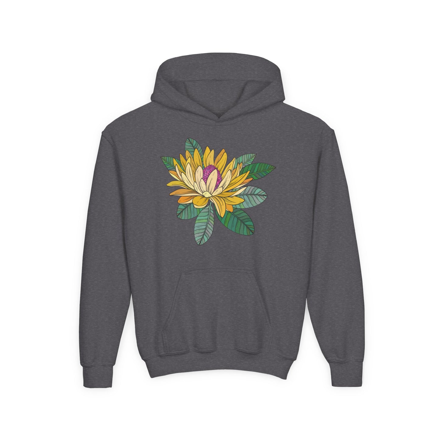 Youth Heavy Blend Hooded Sweatshirt -  Yellow flower