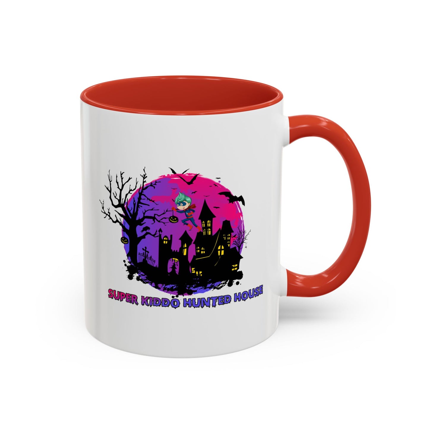 Accent Coffee Mug - Super kiddo flying on hunted house