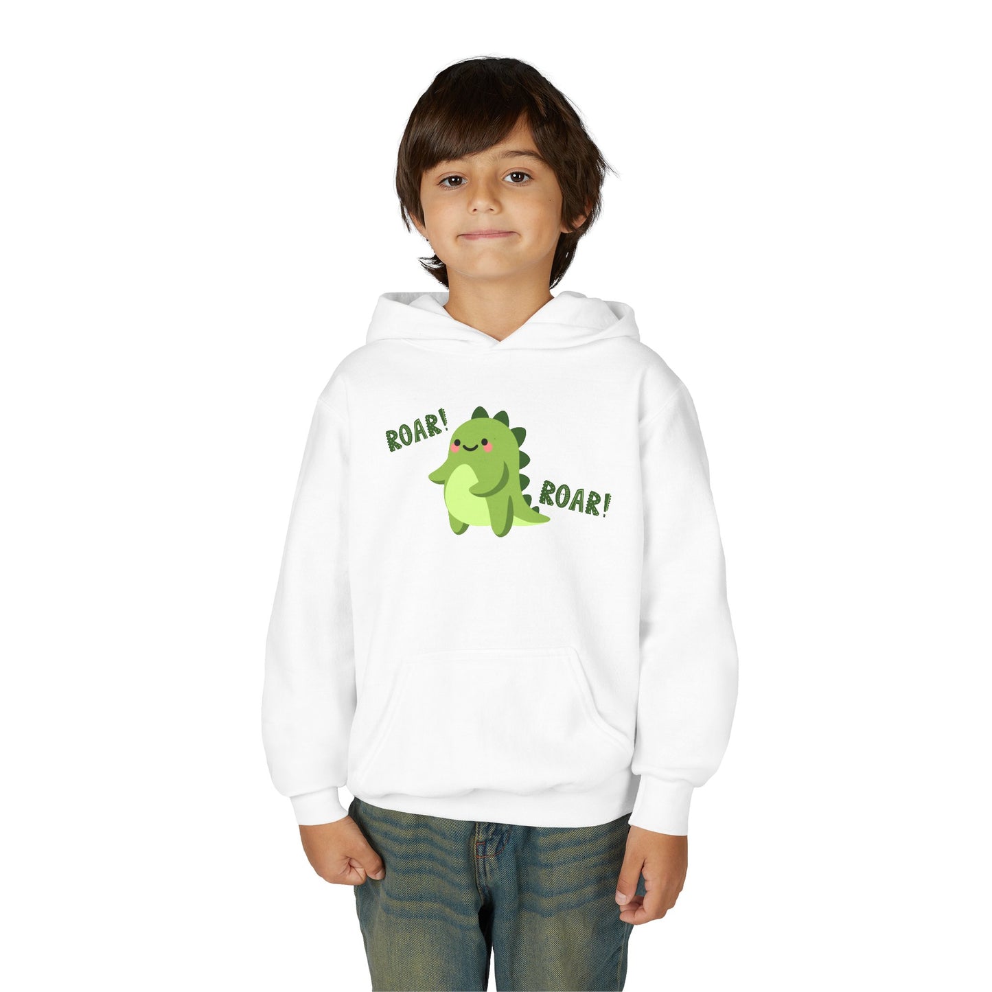 Youth Heavy Blend Hooded Sweatshirt - Cute Dinosaur Roar