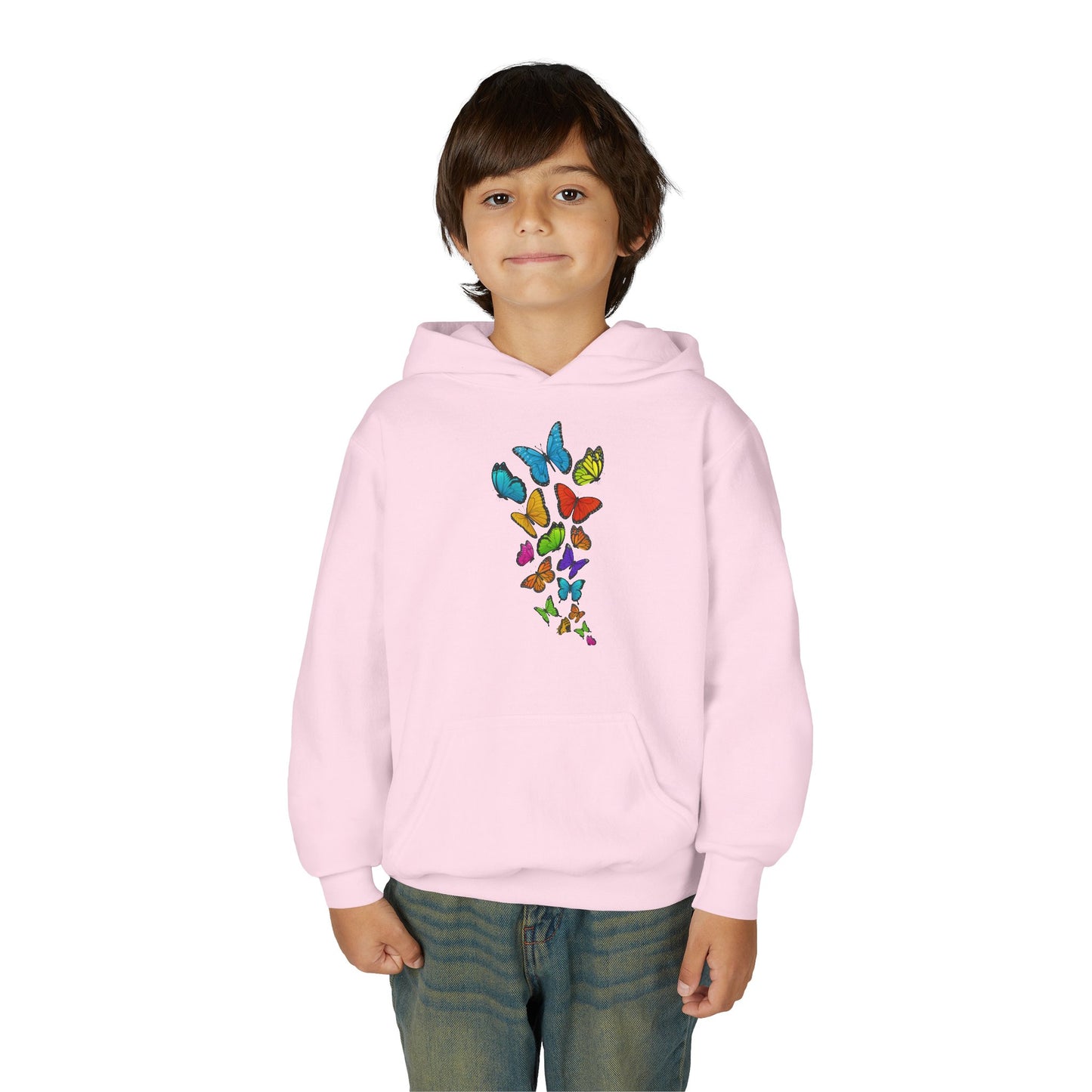 Youth Heavy Blend Hooded Sweatshirt - Group of colorful butterflies