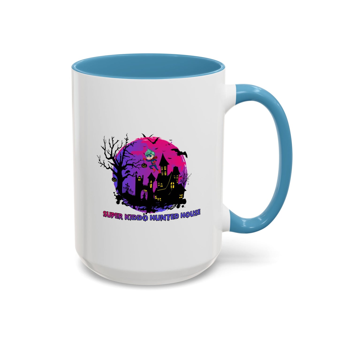 Accent Coffee Mug - Super kiddo flying on hunted house