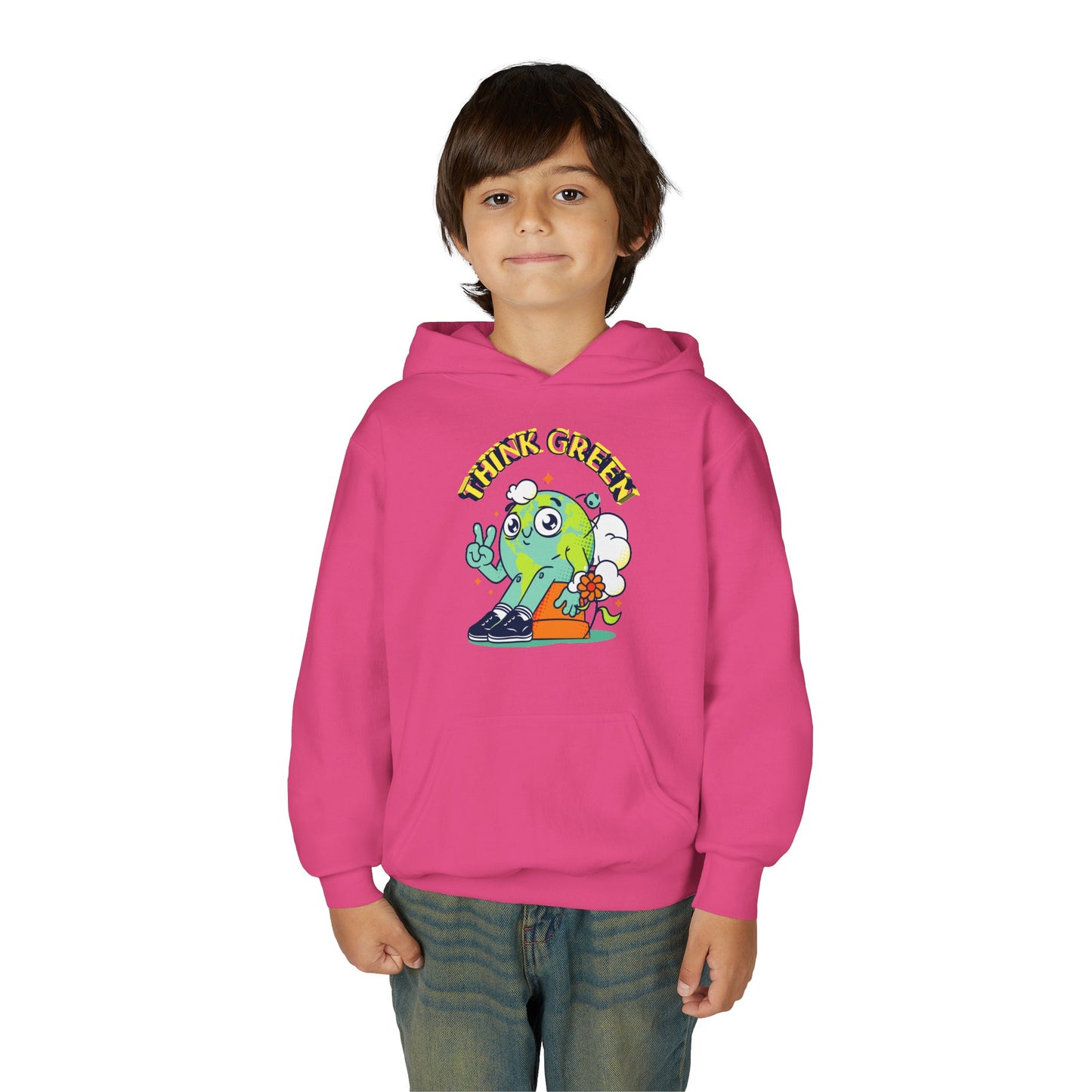 Youth Heavy Blend Hooded Sweatshirt - Think Green' Design